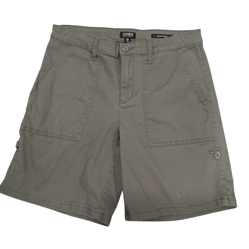 Jones New York Utility Shorts Womens 6 Olive Green Cargo Patch Pocket Mid Rise